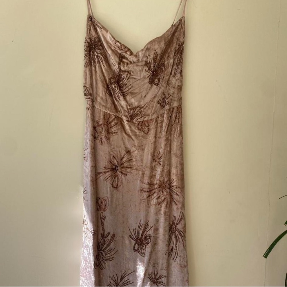 Free People Velvet Floral Midi Dress in Blush and Brown